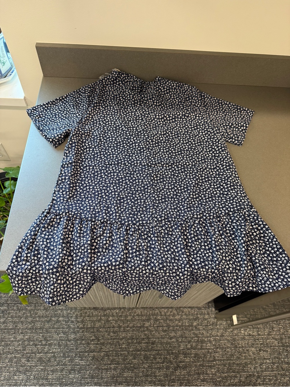 Navy Blue Floral Peplum Short Sleeve Top